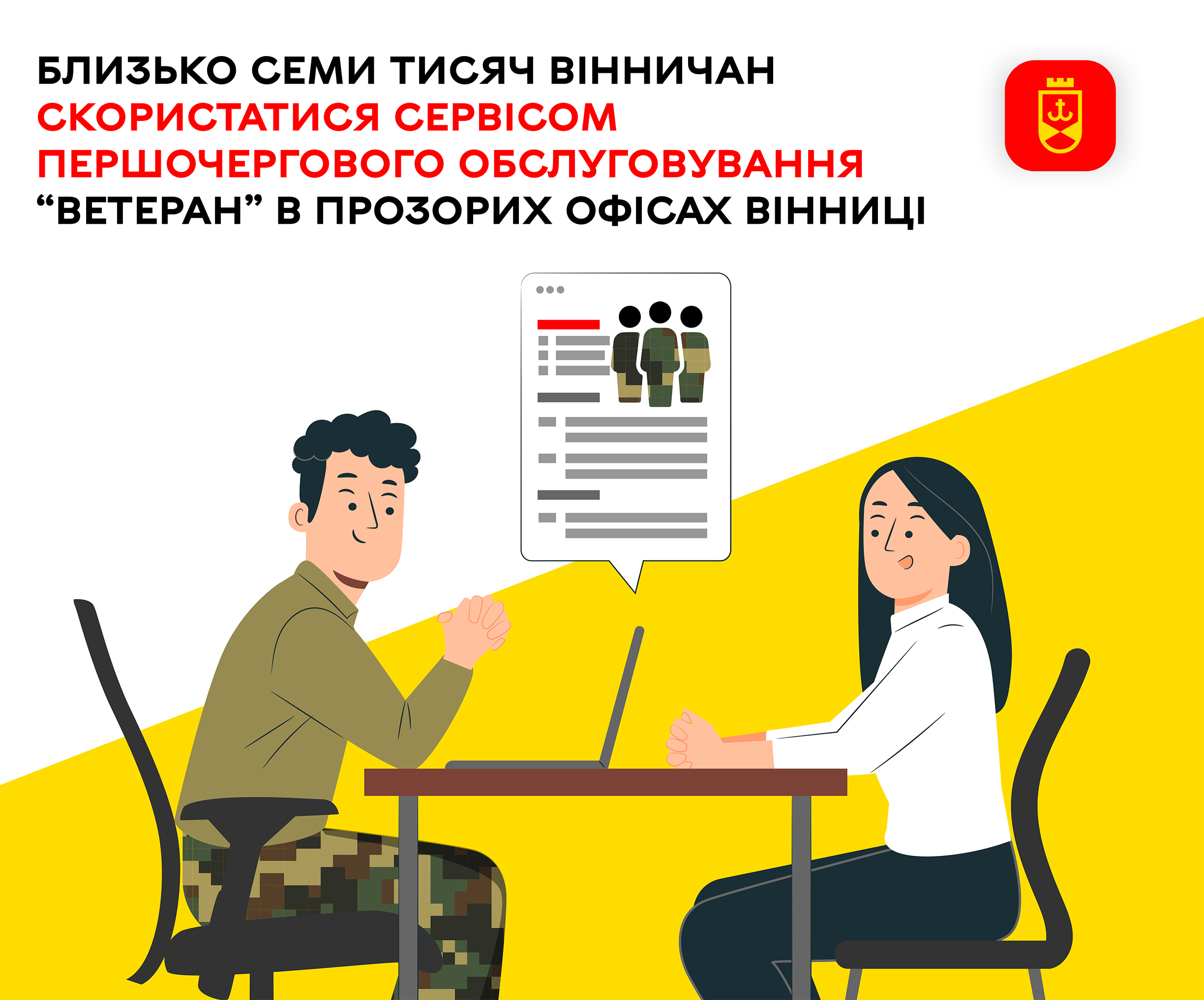 Близько семи тисяч вінничан скористалися сервісом першочергового обслуговування “Ветеран” в прозорих офісах Вінниці